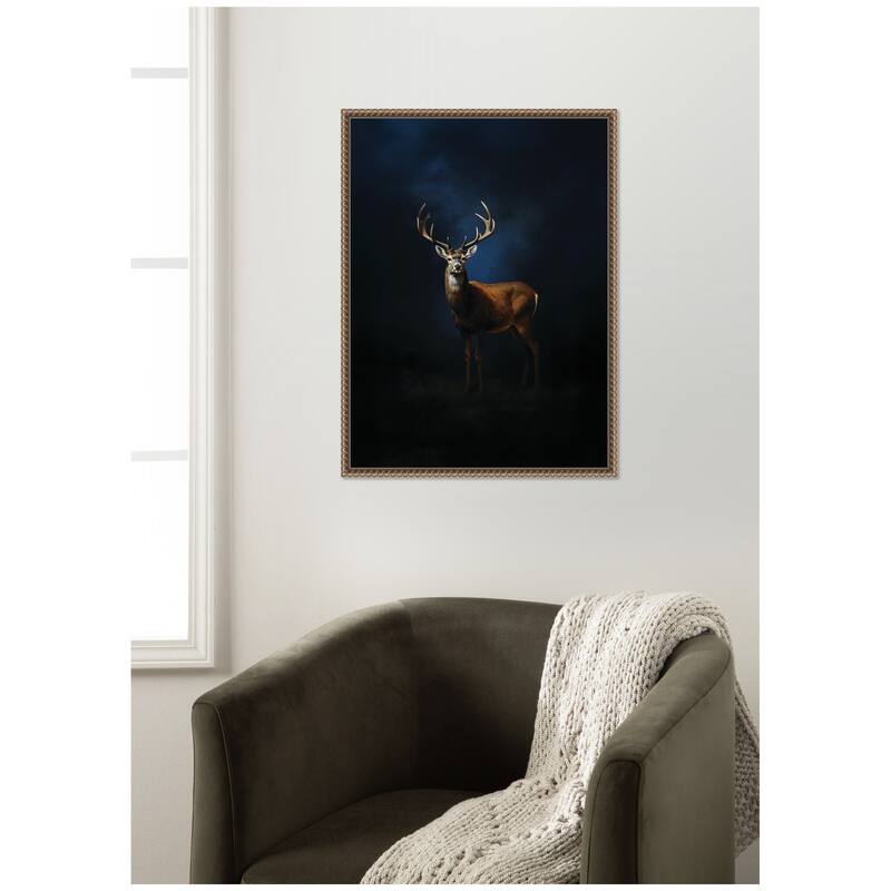 Kate and Laurel Cobalt Night Sky Deer by The Creative Bunch Studio Framed Canvas Wall Art Print
