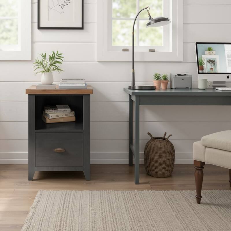 Bridgevine Home Modern Farmhouse 22 inch 1-drawer file, No Assembly Required, Two-Tone Finish - Black and Whiskey