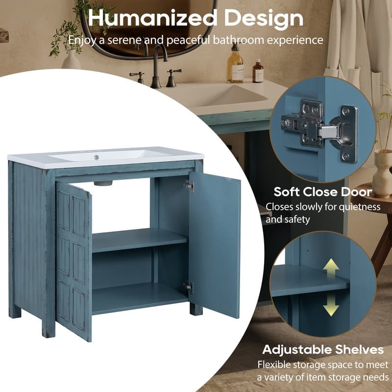 36" Retro Bathroom Vanity Organizer with Sink, Combo Cabinet Set, Bathroom Storage Cabinet