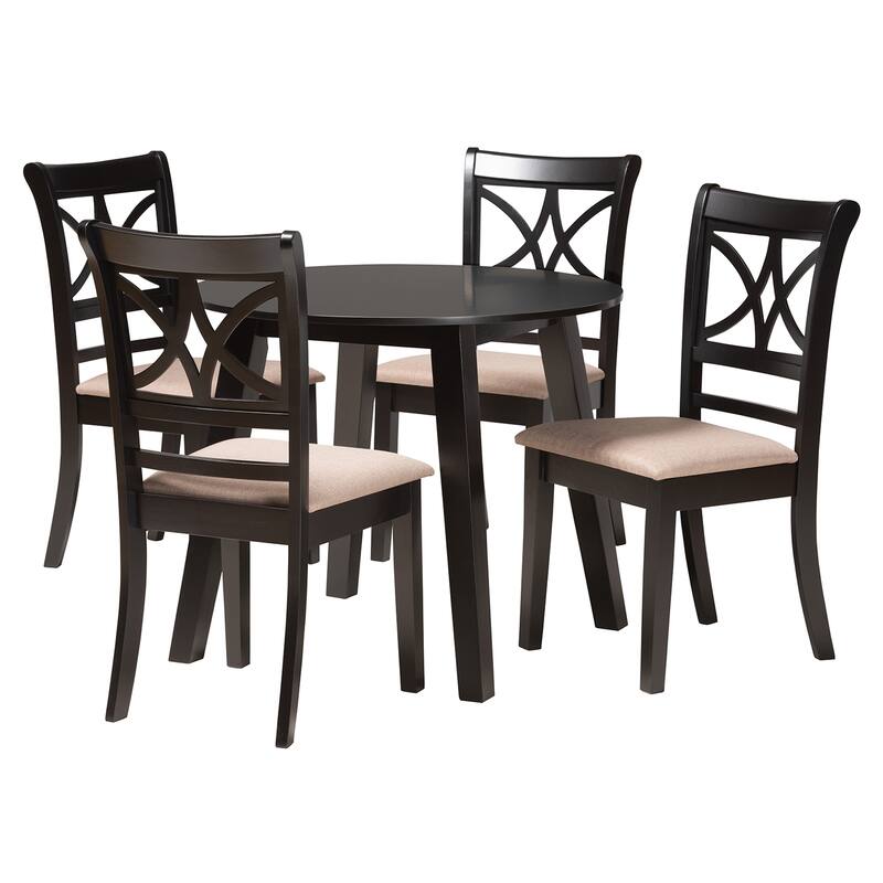 Brooke Modern Grey Fabric and Dark Brown Finished Wood 5-Piece Dining Set