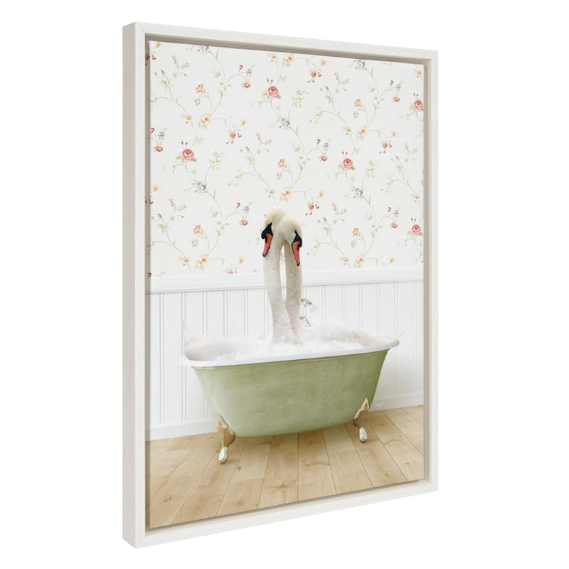 Kate and Laurel Sylvie Swans Bath Framed Canvas by Amy Peterson - 18x24