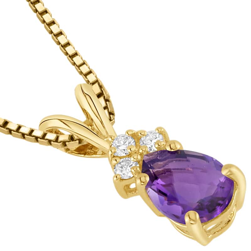 0.5 ct Pear Shape Amethyst and Diamond Pendant in 14k Yellow Gold