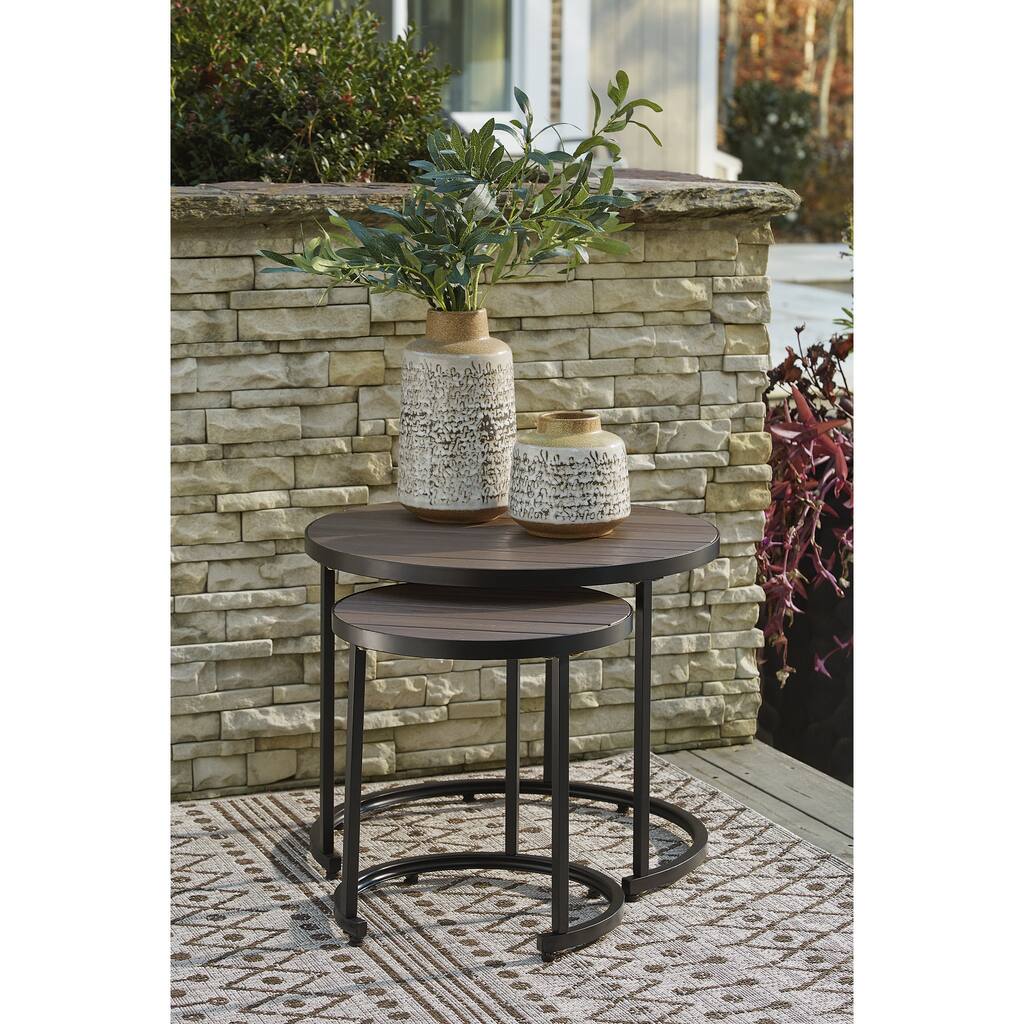 Ayla Brown/Black Nesting End Tables, Set of 2 - 23"W x 23"D x 19"H