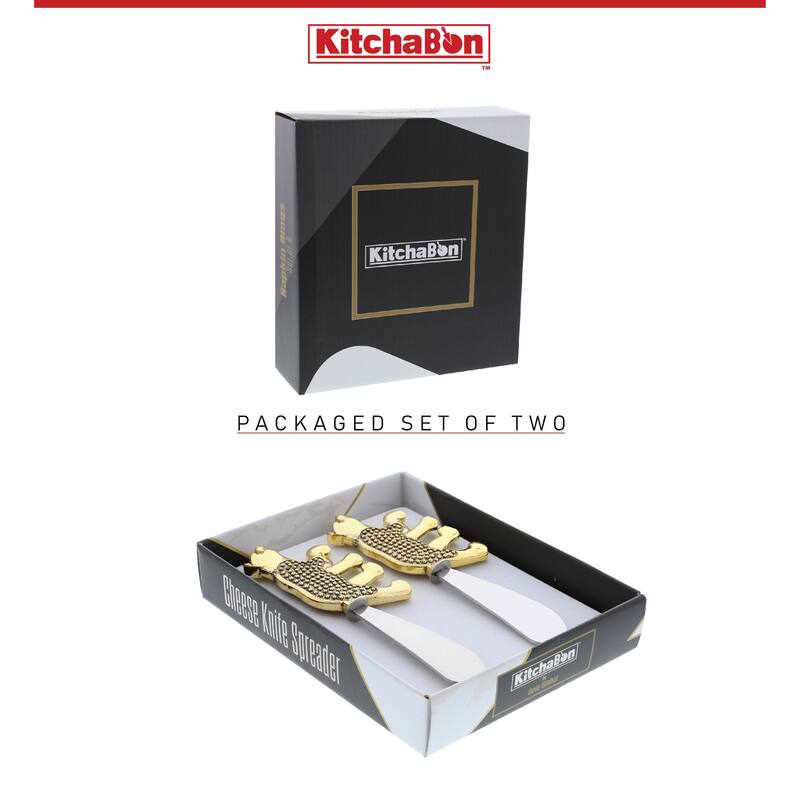 KitchaBon Gold Stainless Steel Cheese Spreader Set of 2 - Black Bear