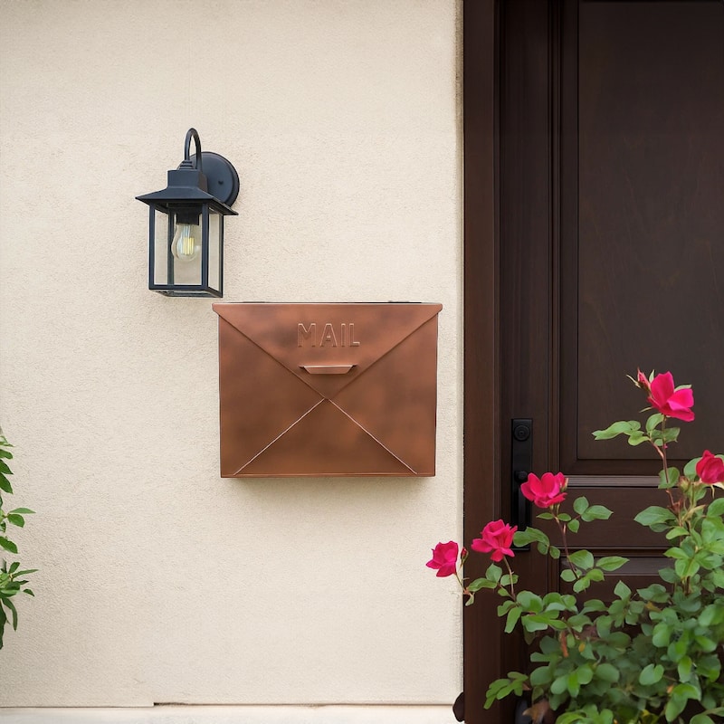 Spacious Envelope Shaped Wall Mount Iron Mail Box, Copper Finish