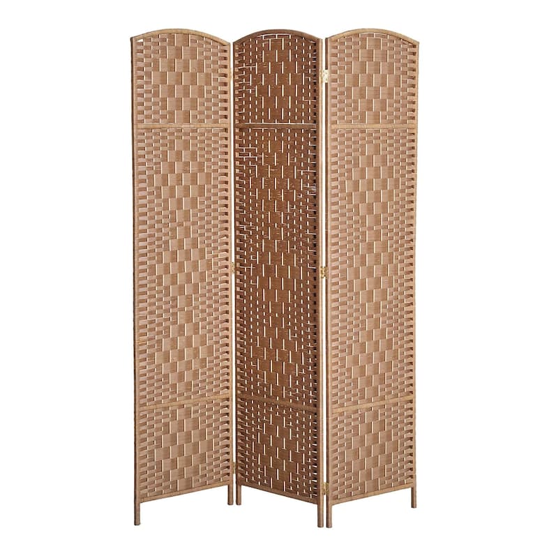 HomCom 6' Tall Wicker Weave Three Panel Room Divider Privacy Screen - Natural Blonde Wood