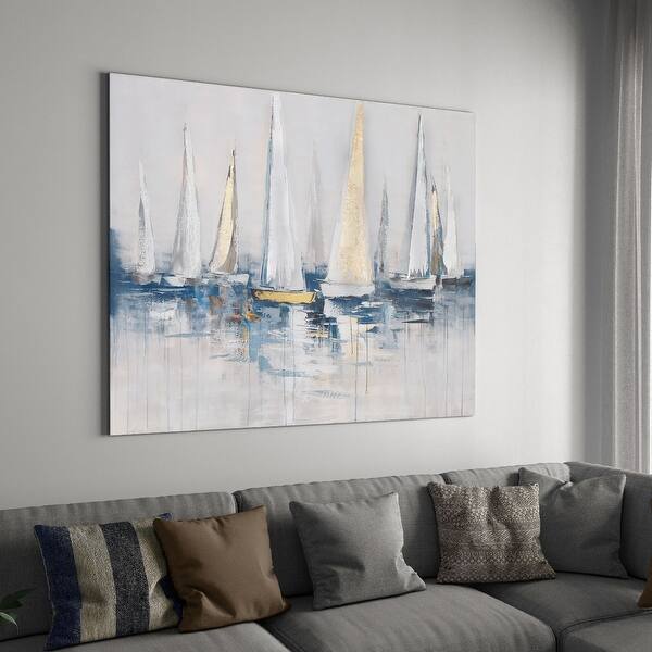 Harbor Hand Painted Sail Boats On Canvas With Gold And Silver Leaf Overstock