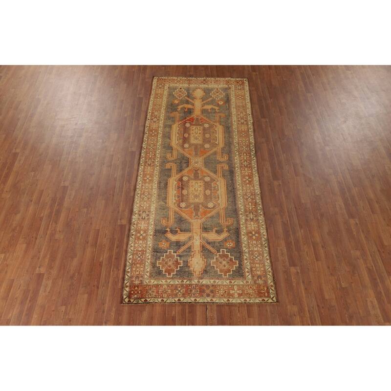 Tribal Ardebil Vintage Persian Runner Rug Hand-Knotted Wool Carpet - 4'5" x 10'7"