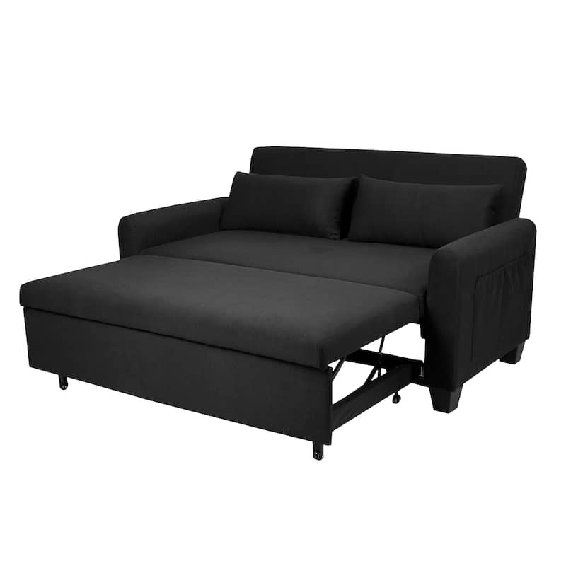 Oversized 61'' Convertible Sleeper Sofa Bed, 2-Seater Loveseat Sofa w/Pockets, Adjustable Backrest and Pillows.
