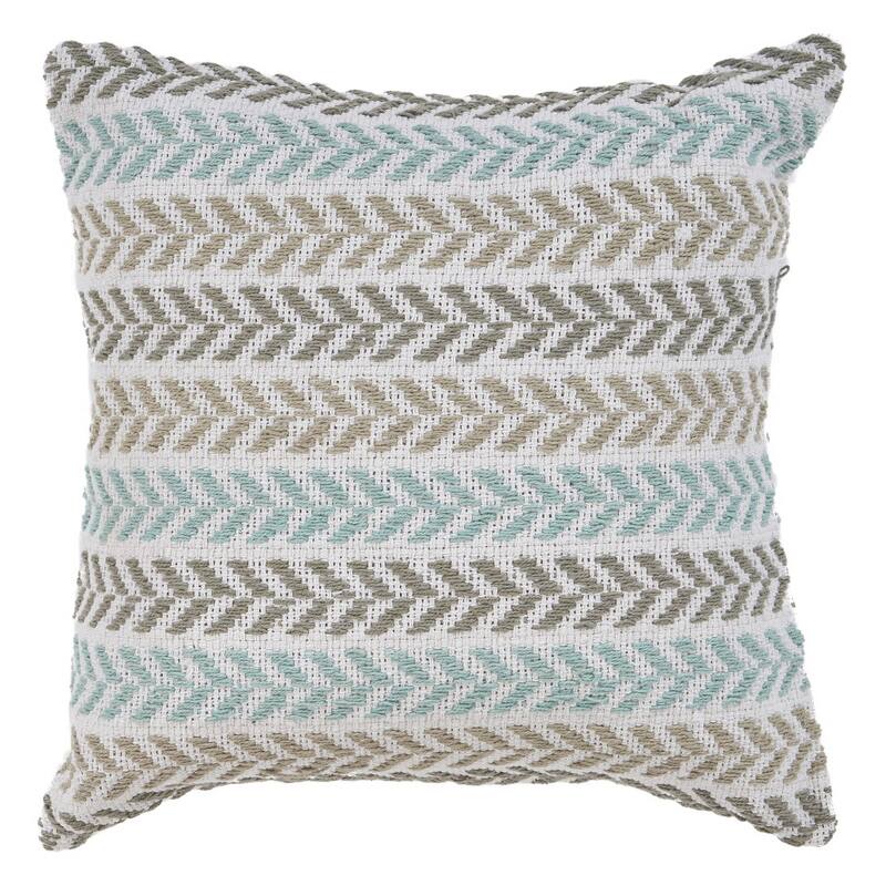 HomeRoots 18" X 18" Green and White Chevron Cotton Zippered Pillow