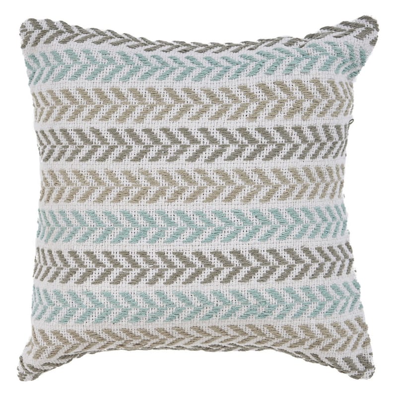 HomeRoots Set of Four 18" X 18" Blue Beach Chevron Cotton Zippered Pillow