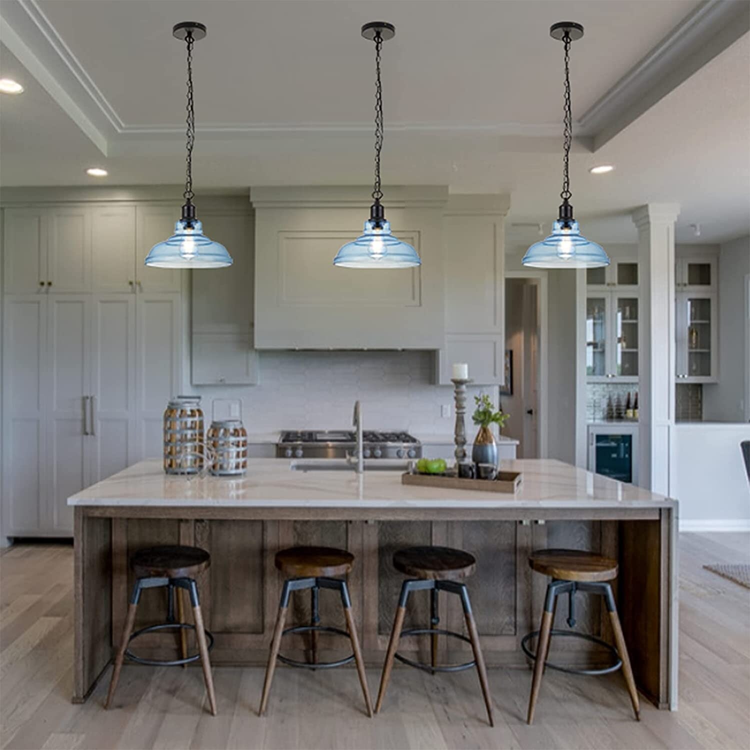Modern Kitchen Sink Light Fixtures Blue Glass Pendant Light Fixture With  Chain