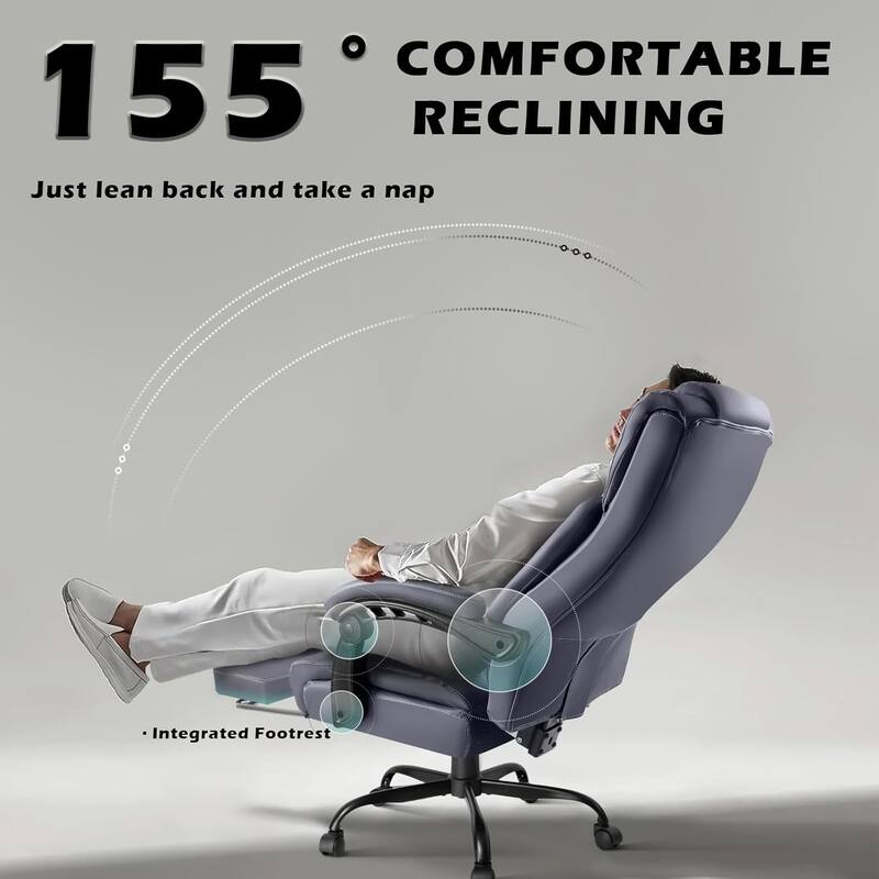 BOSSIN Big and Tall Office Chair Executive Heavy Duty Home Chairs with Foot Rest Ergonomic,High Back and Lumbar Support