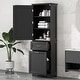 preview thumbnail 3 of 23, Freestanding Tall Bathroom Storage Cabinet, with 2 Different Size Drawers and Adjustable Shelf, Painted Finish Black