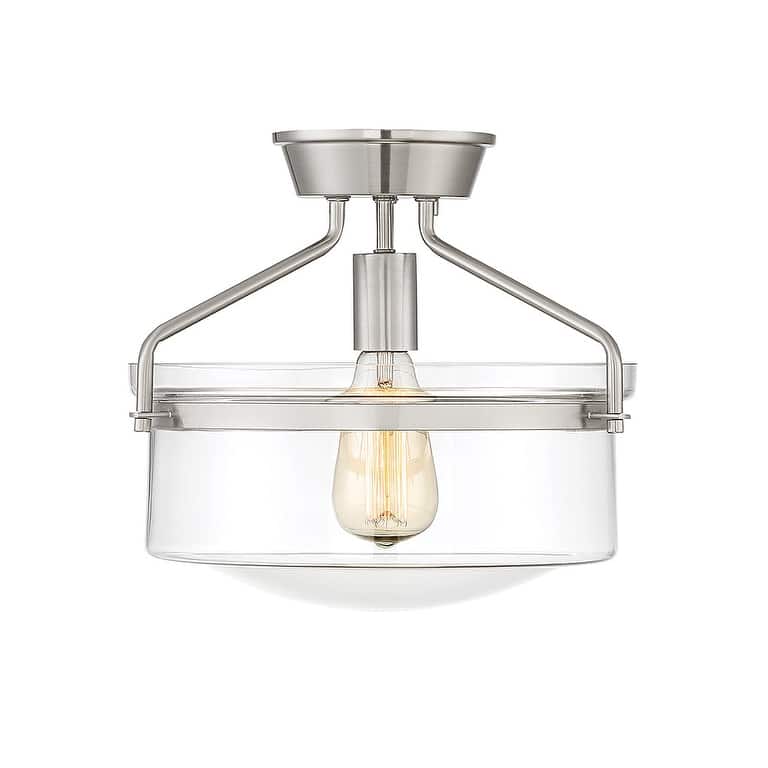 Bellevue Single Light 13" Wide Semi-Flush Bowl Ceiling Fixture - Brushed Nickel