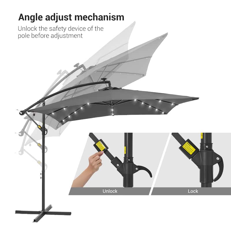 LIVOOSUN Outdoor Patio Umbrella, Square Canopy Offset LED Umbrella
