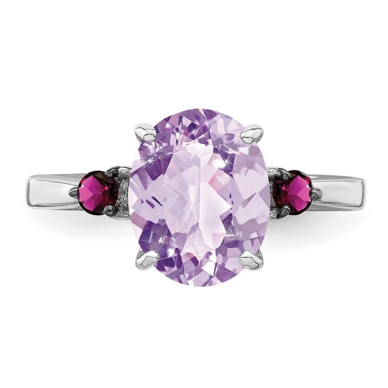 Curata 925 Sterling Silver Polished Pink Amethyst and Rhodolite Garnet Ring