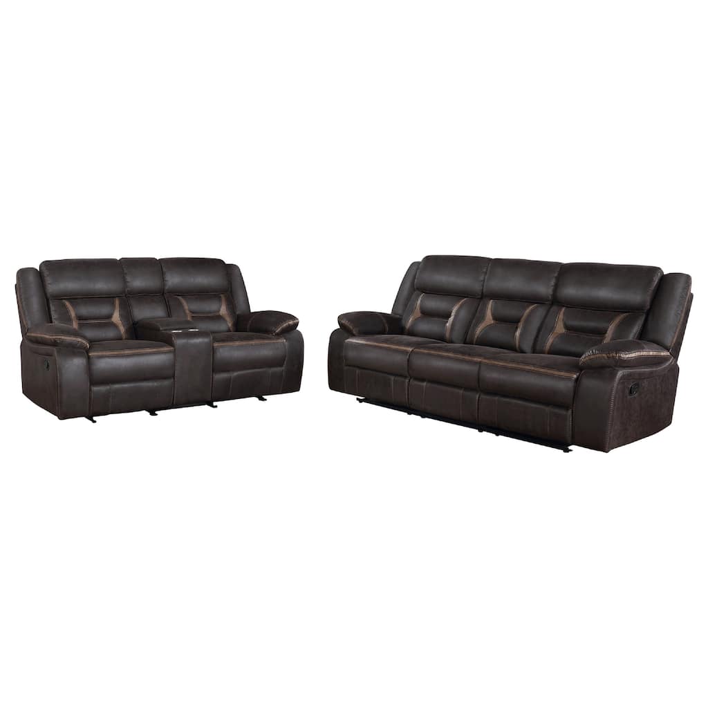Garie 2pc Manual Reclining Sofa and Loveseat Set, Brown Faux Leather