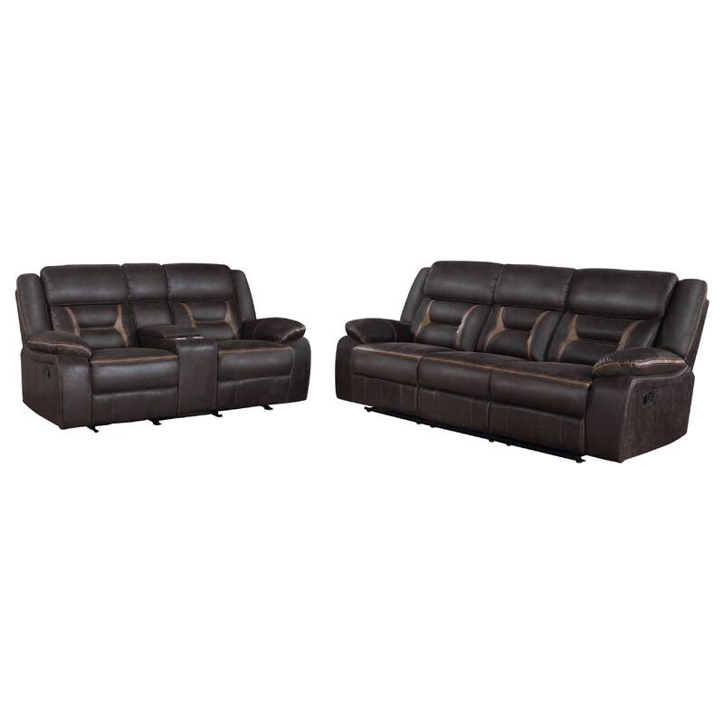 Garie 2pc Manual Reclining Sofa and Loveseat Set, Brown Faux Leather