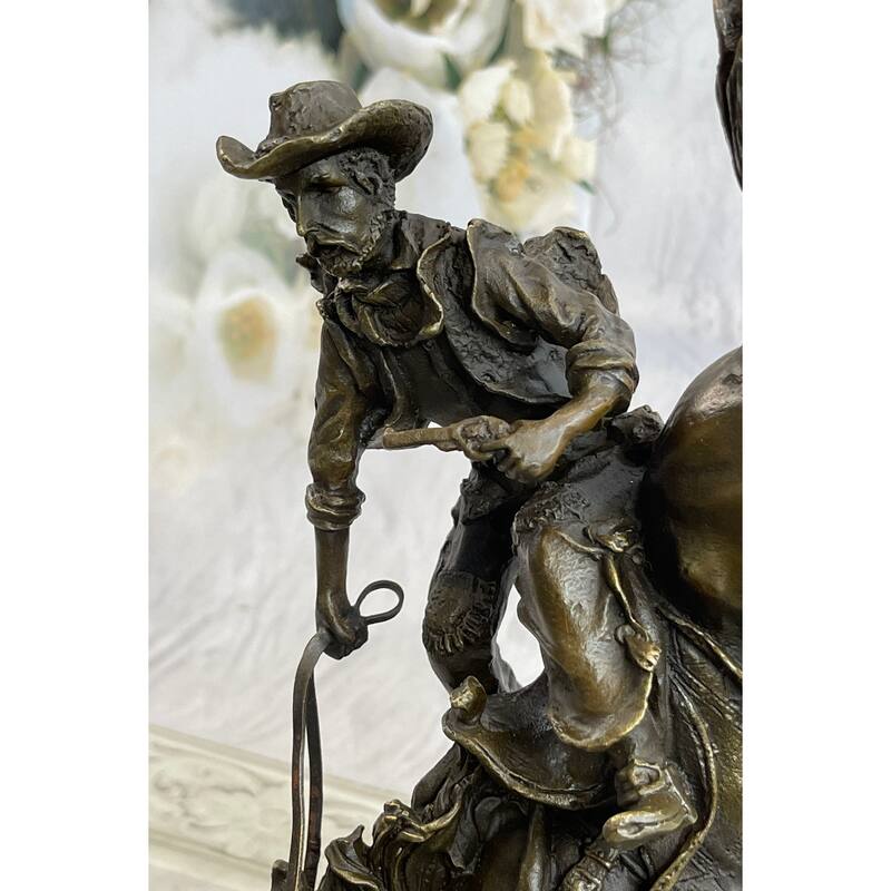 Large Arizona Cowboy Bronze Sculpture By Remington Cow Boy Figurine Figure Decor