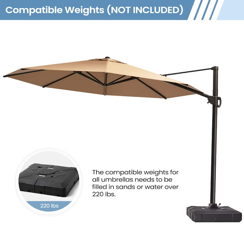 Outdoor 11.5FT Round Patio Hanging Offset Cantilever Umbrella with Cross Base