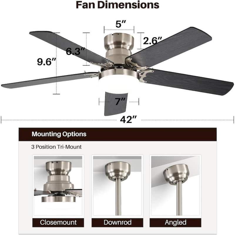 Sofucor 42 Inch Low Profile Ceiling Fan with Light and Remote Control,for Bedroom Living Room Kitchen Patio,Quiet DC Motor