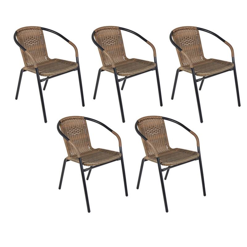 BTEXPERT Indoor Outdoor 5 - Set of Five Brown Restaurant Rattan Stack Chairs - Brown