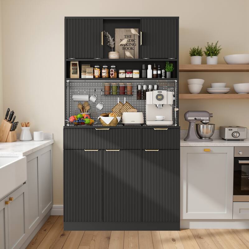 Pocassy 71" Kitchen Pantry Cabinet with Power Outlets