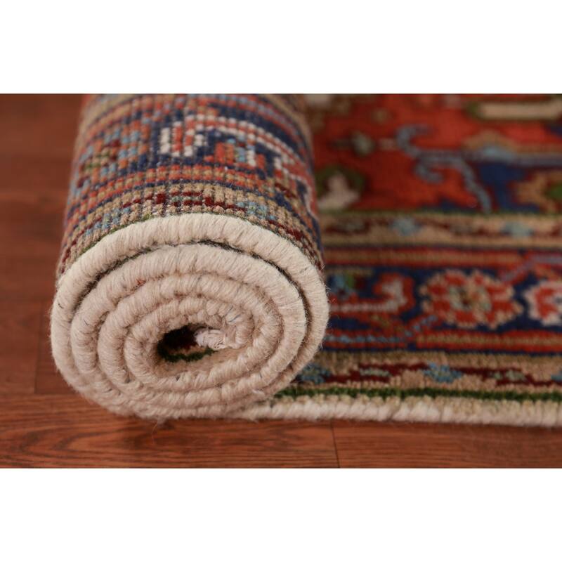 Ivory Geometric Heriz Serapi Indian Foyer Rug Handmade Wool Carpet - 3'0"x 4'11"