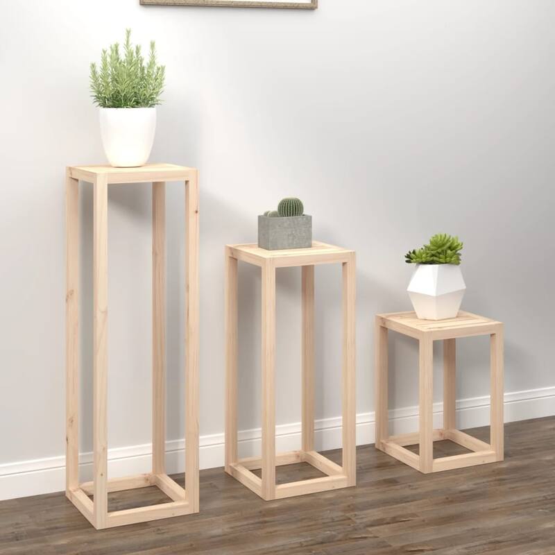 vidaXL Plant Stand Set Set of 3 Pine Solid Pine Wood - 13.4 x 13.4 x 43.3 in