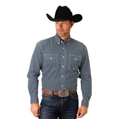 Roper Western Shirt Mens L/S Print Button Blue 03-001-0625-2014 BU