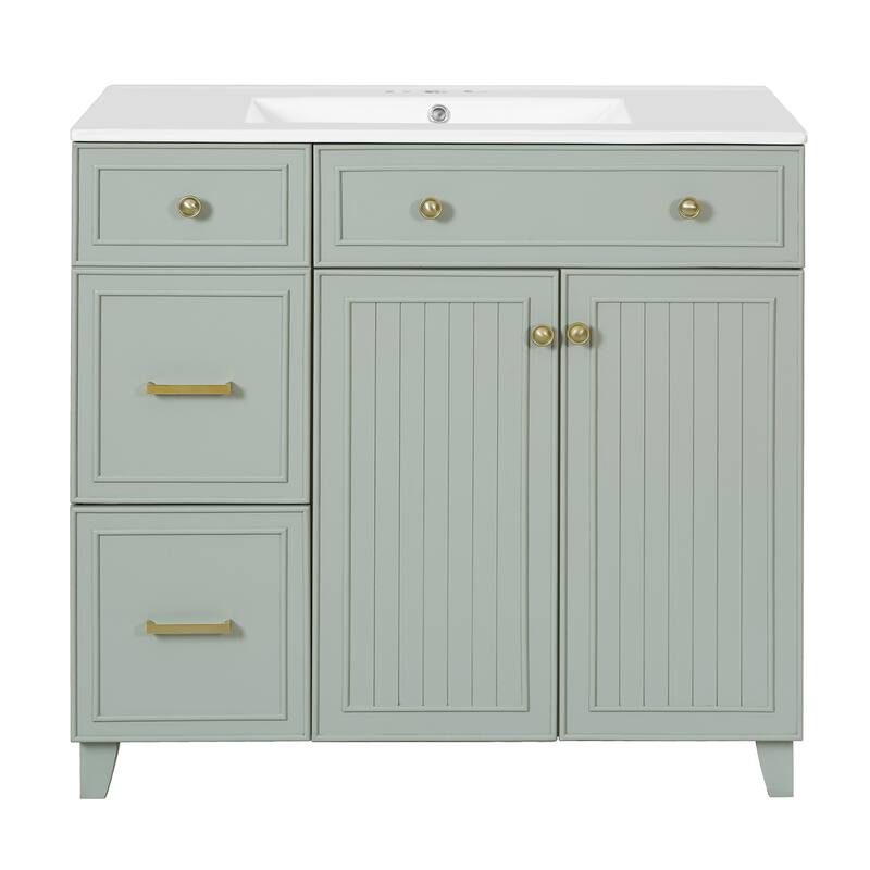 36" Bathroom Vanity with Ceramic Sink, Standard and Double-Layer Drawers, Soft Close Doors, Adjustable Shelves, Storage Cabinet