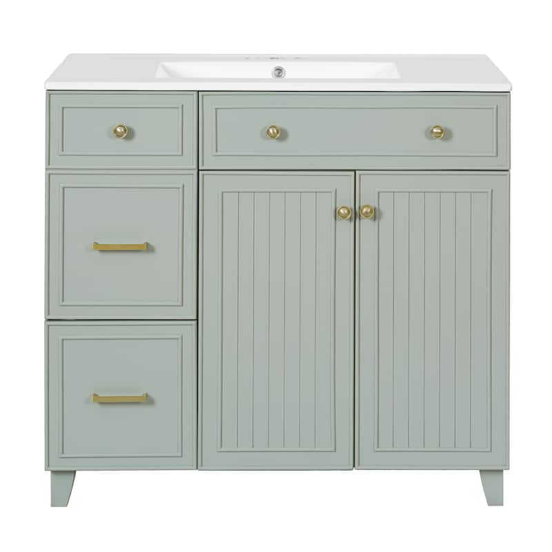 Roomfitters 36" Bathroom Vanity with Ceramic Sink, Soft Close Doors, Adjustable Shelves, Standard & Double Drawers