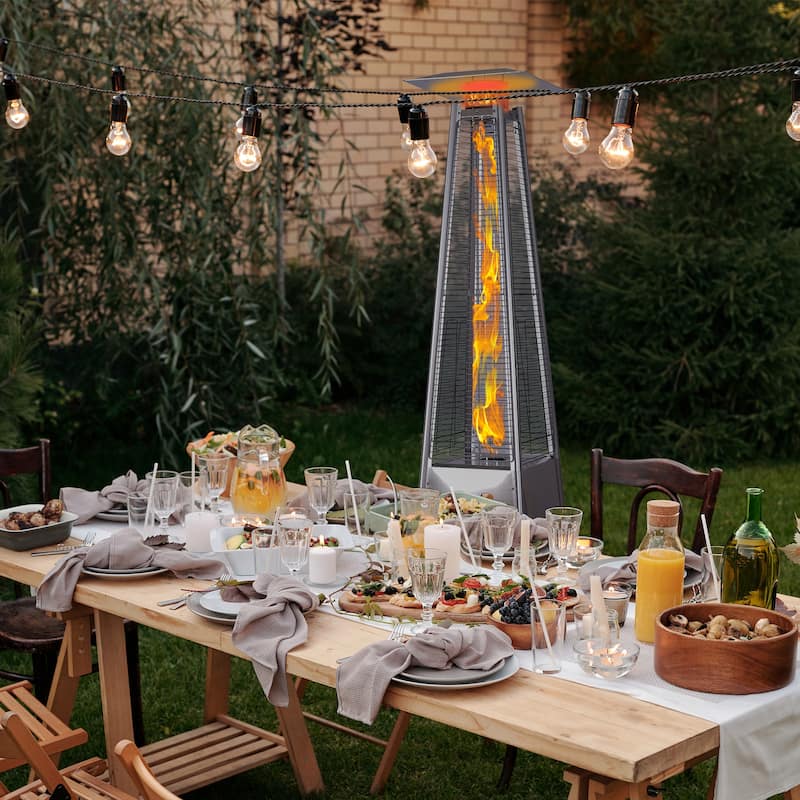 7.5 Feet Tall Outdoor Patio stainless steel Propane Space Heater - 42,000 Btu Pyramid Propane Heater - Silver