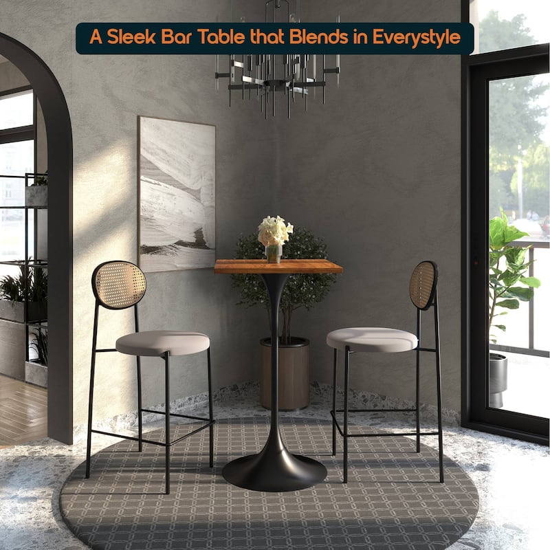 Verve 43 in. Tall Bar Height Dining Table Square MDF Wood Tabletop in White Stainless Steel Pedestal Base Accent Bar Table