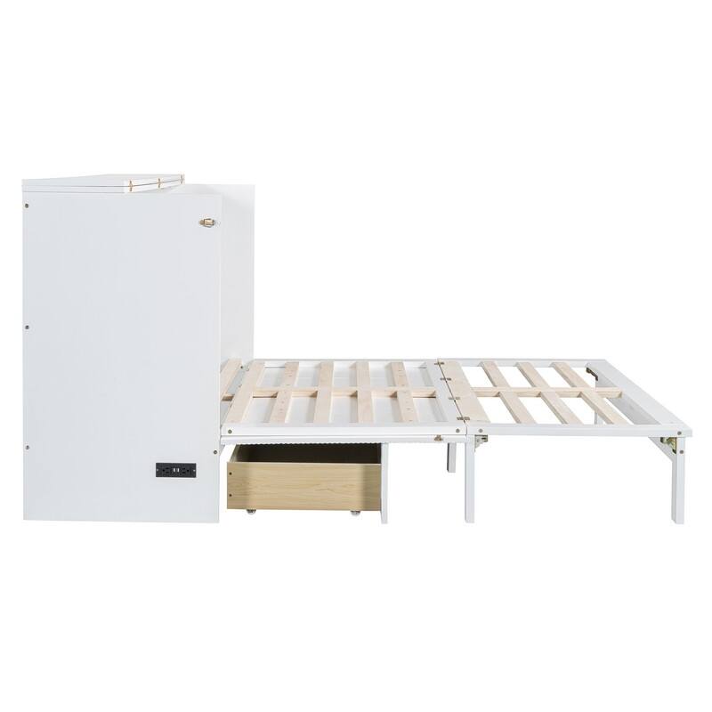 Full/Queen Size Murphy Bed Wall Bed with a Large Drawer, Foldable Murphy Cabinet Bed with a set of Sockets & USB Ports