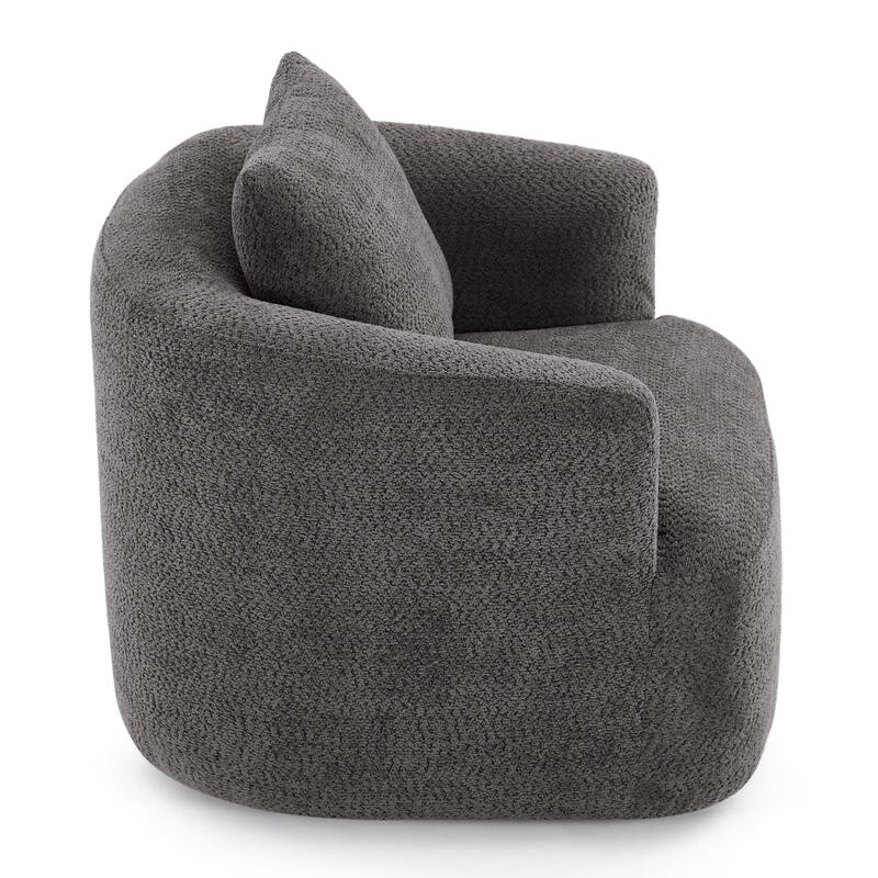 Chenille 360° Swivel Barrel Chair with Throw Pillow, Pocket Spring Cushion and Ergonomic Armrests