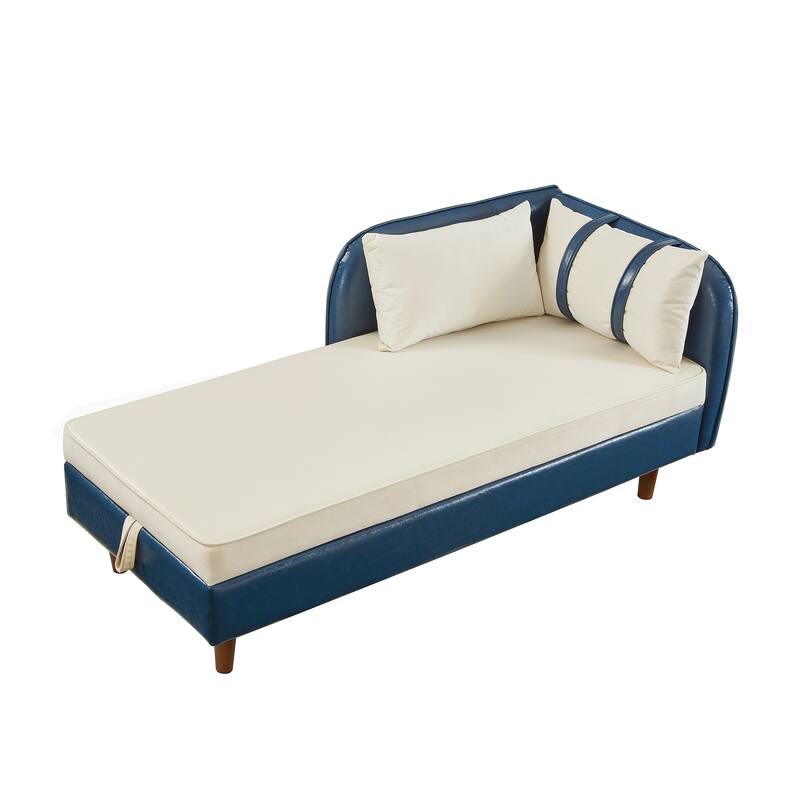 65" Storage Chaise Lounge Sofa with PU and Velvet Upholstery, Modern Sleeper Sofa with Hidden Storage