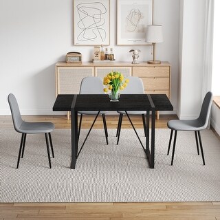 Minimalist Retro Rectangular Dining Table Paired With Four Linen Cotton ...