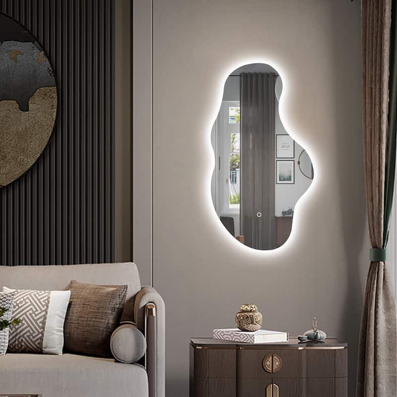 Asymmetrical LED Decorative Bathroom Vanity Wall Mirror - White - 20x36