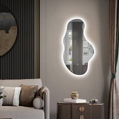 Asymmetrical LED Decorative Bathroom Vanity Wall Mirror - White - 20x36