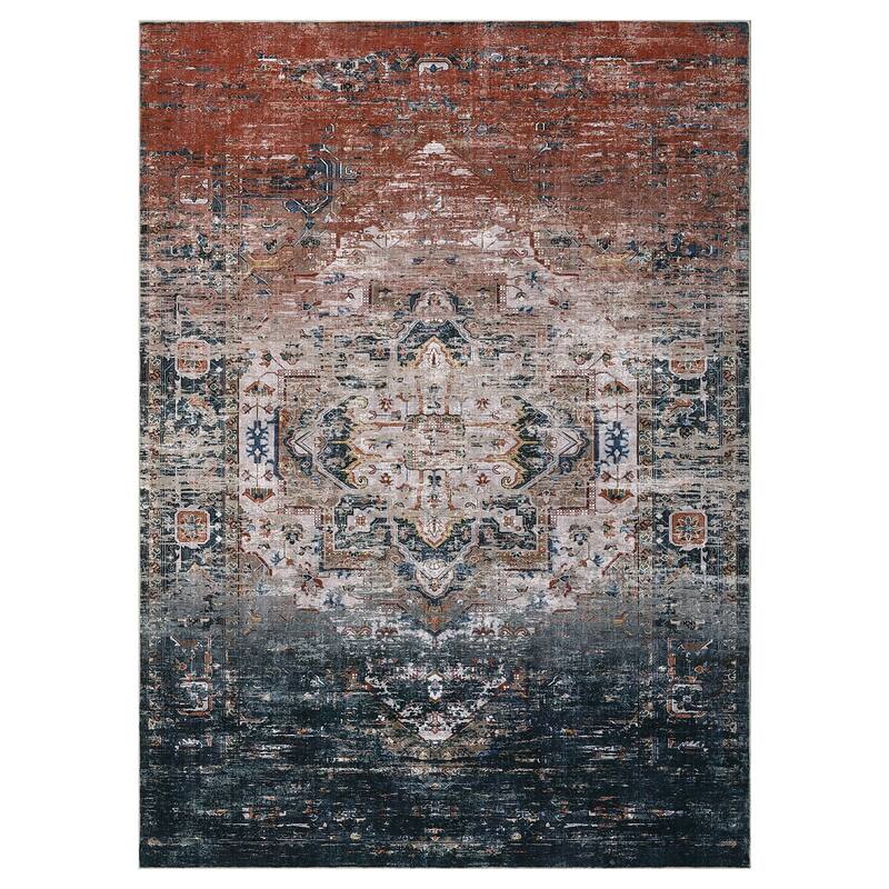 Ombre Vintage Area Rug Distressed Washable Living Room Bedroom Rug Indoor Carpet Ultra-Thin Soft Rug Non-Slip