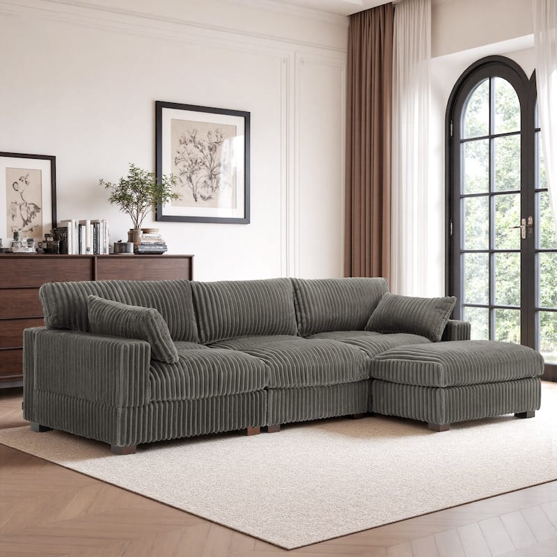Oversized Plush Modular Sectional Sofa Set L Shaped Couch - 3-piece/Light Grey - Right Facing