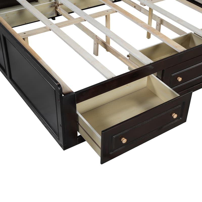 Queen Size Solid Wood Platform Bed with 6 Storage Drawers - No Box Spring Needed