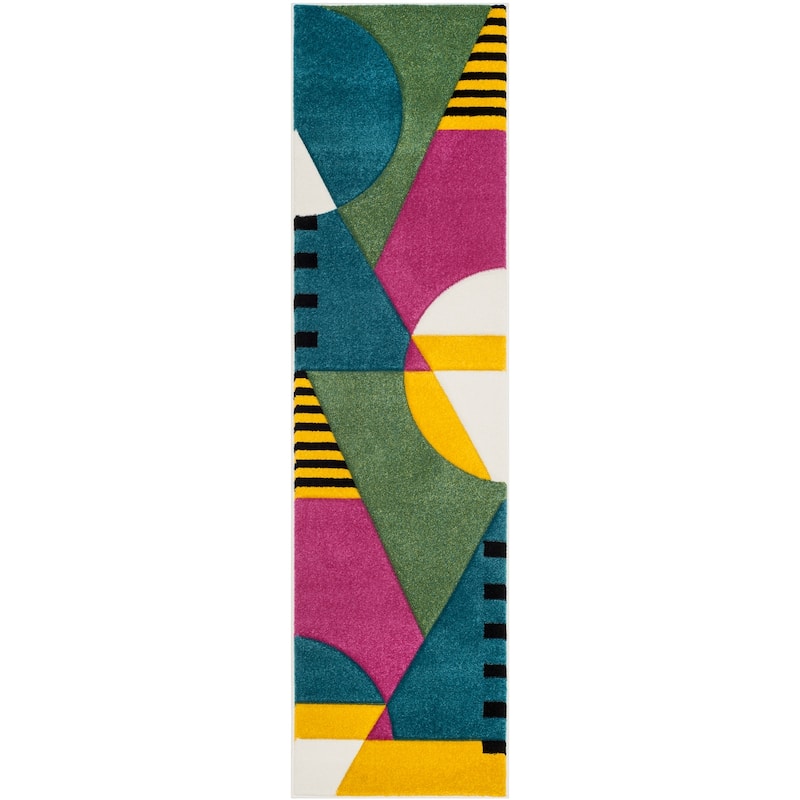 SAFAVIEH Hollywood Adilene Mid-Century Modern Abstract Rug - 2'3" x 10' Runner - Peacock Blue/Fuchsia - Runner