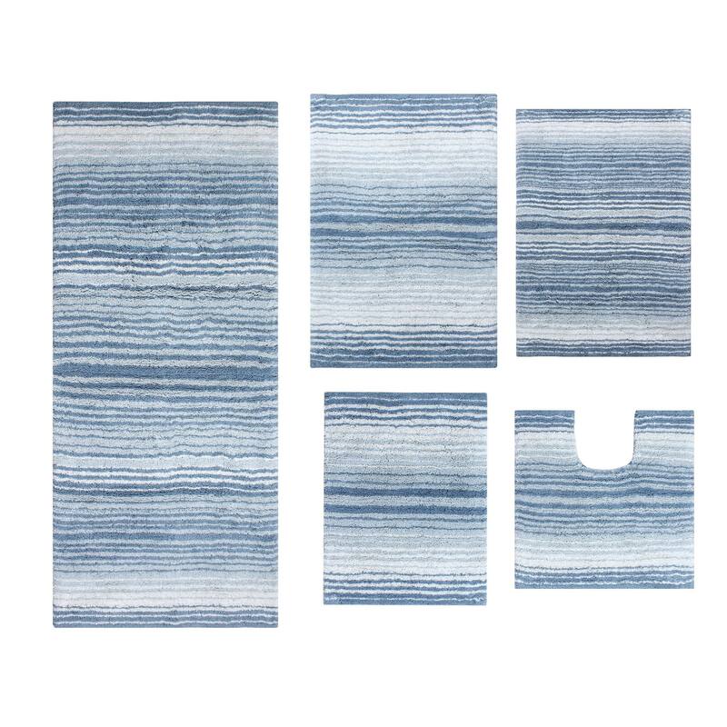 Gradiation Rug Collection 100% Cotton Non-Slip Bathroom Rug Set, Machine Washable Bath Rug, 5 Piece Bath Mat Set with Contour