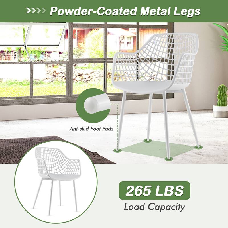 Costway Modern Dining Chair Set of 4 Plastic Shell Hollow withMetal