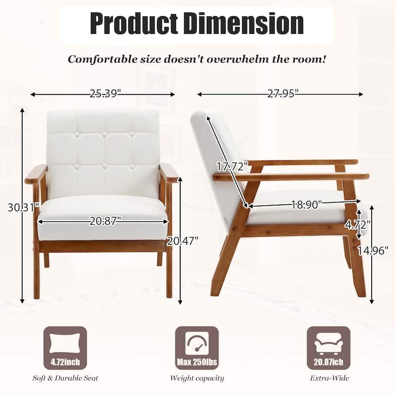Linen/PU Upholstered Tufted Living Room/Bedroom Accent Chair With Wood Legs