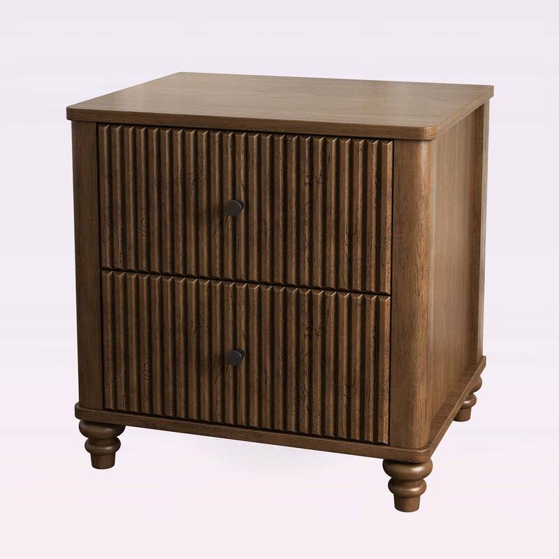 Fluted Nightstand with 3 Drawers
