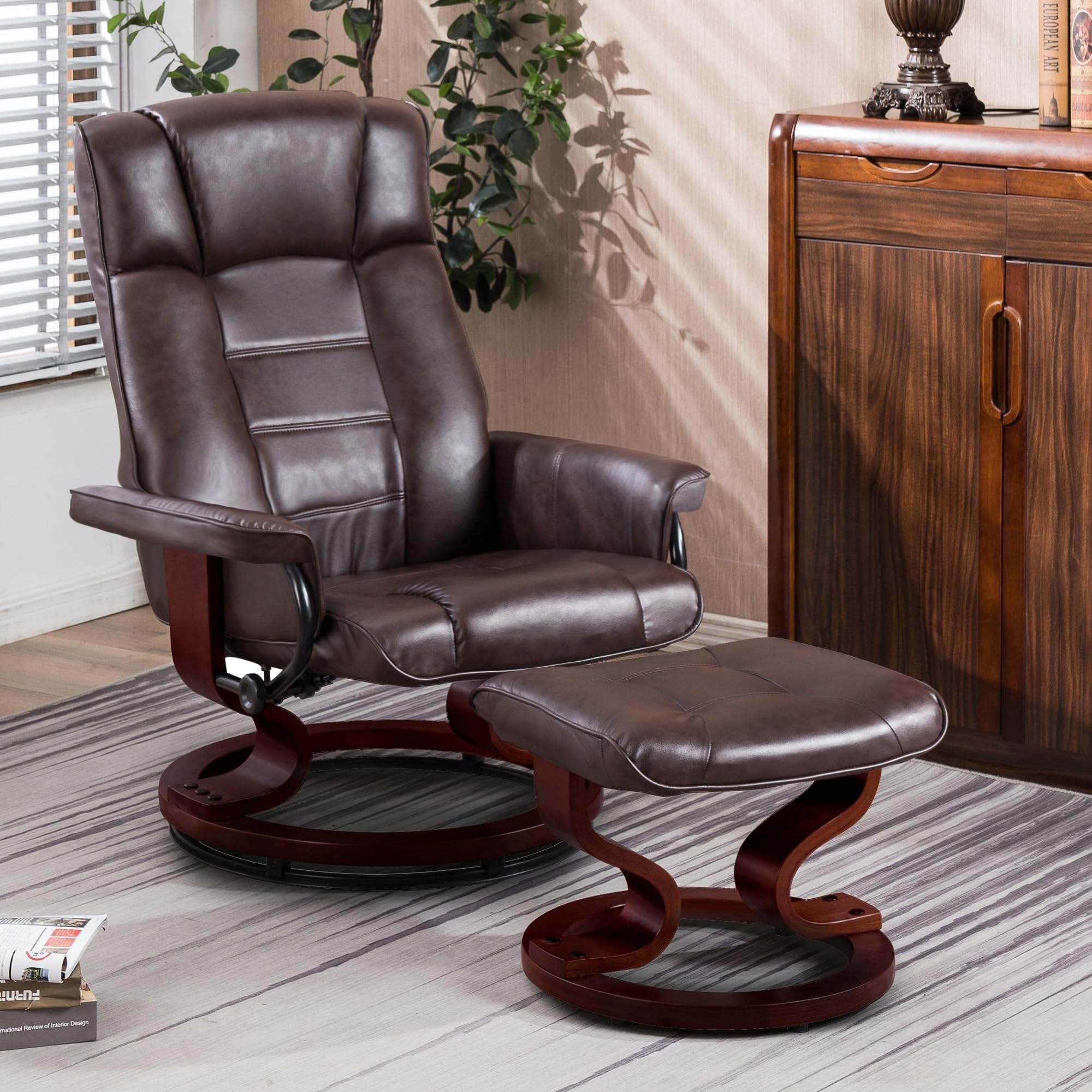 MCombo Swivel Recliner Chair with Wood Base and Ottoman